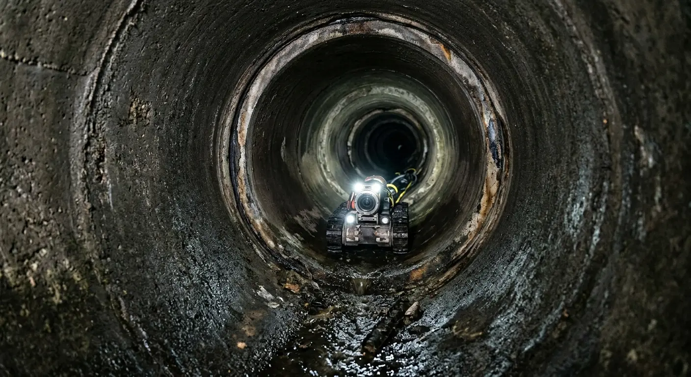 Robotic sewer camera inspecting pipe interior for Drain Snake Service in Millbury